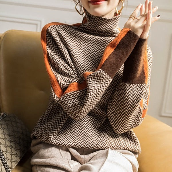 Amelia | Turtleneck Jumper with Bold Contrasting Stripes