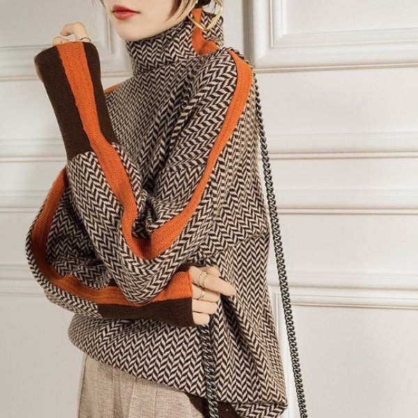 Amelia | Turtleneck Jumper with Bold Contrasting Stripes