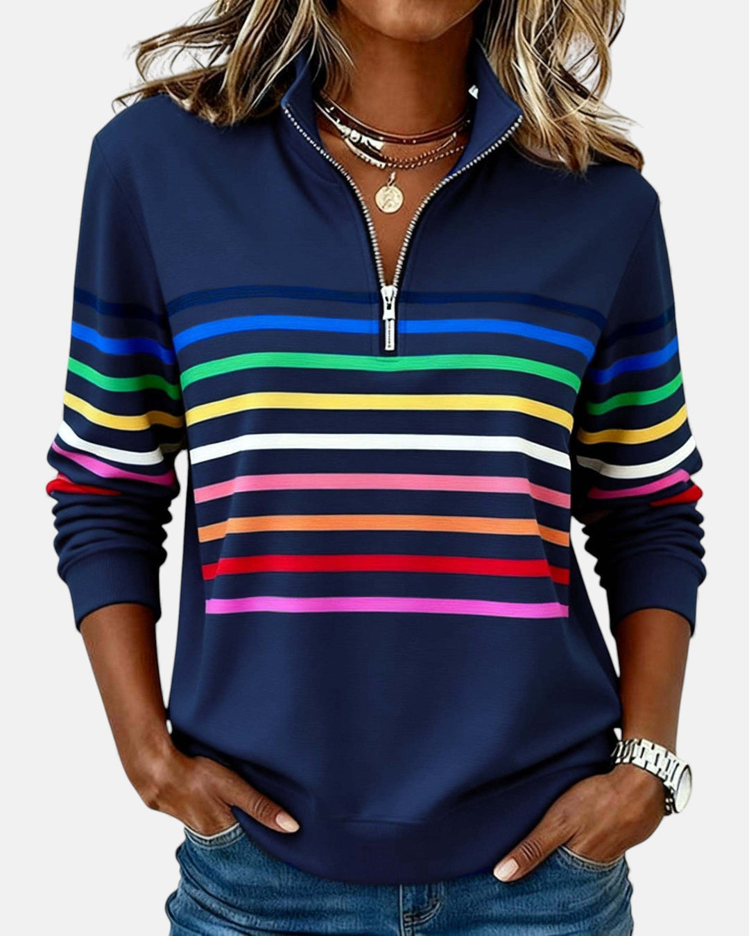 IVY™ | Striped Zip Sweatshirt